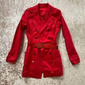 Vintage y2k Jou Jou denim trenchcoat. Thick and stretchy

#vintage
#Y2k
#redcoat